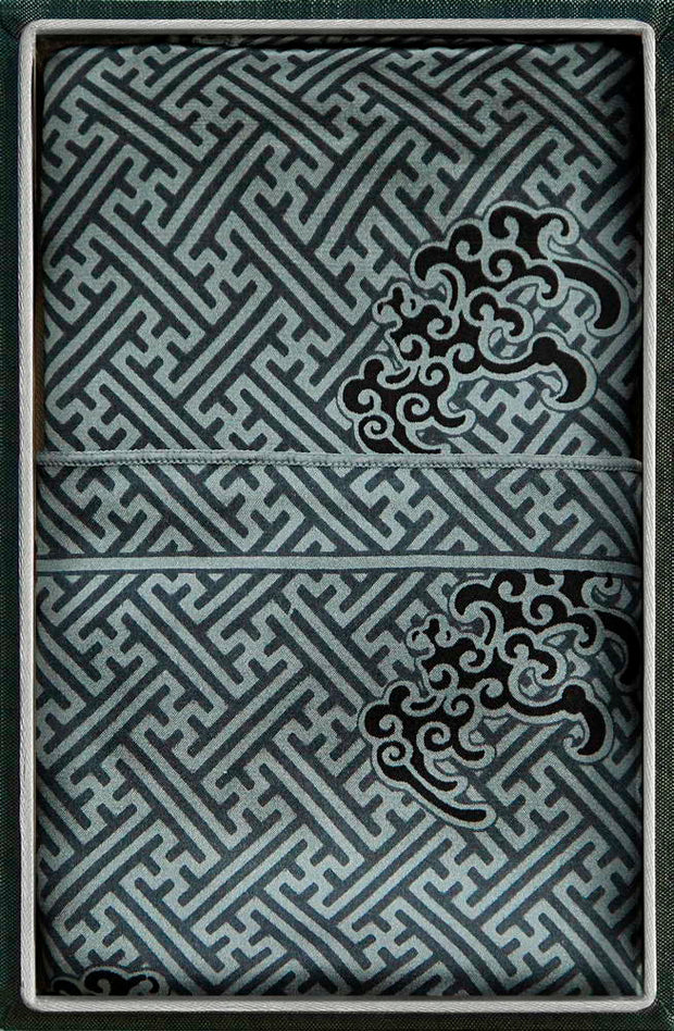 SILK SCARF IN SWASTICA NAGA BLUE